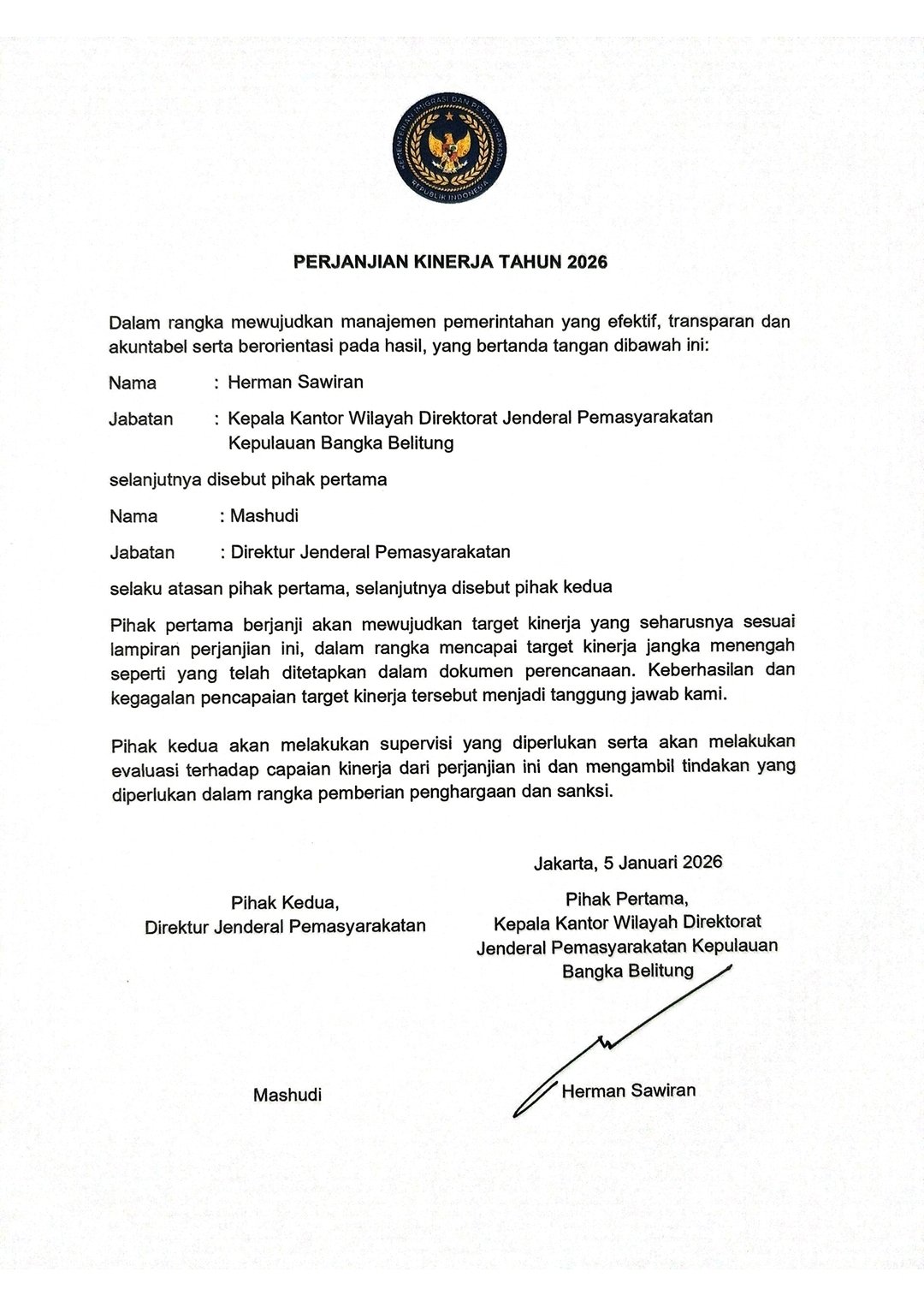 Perjanjian Kinerja Tahun 2026